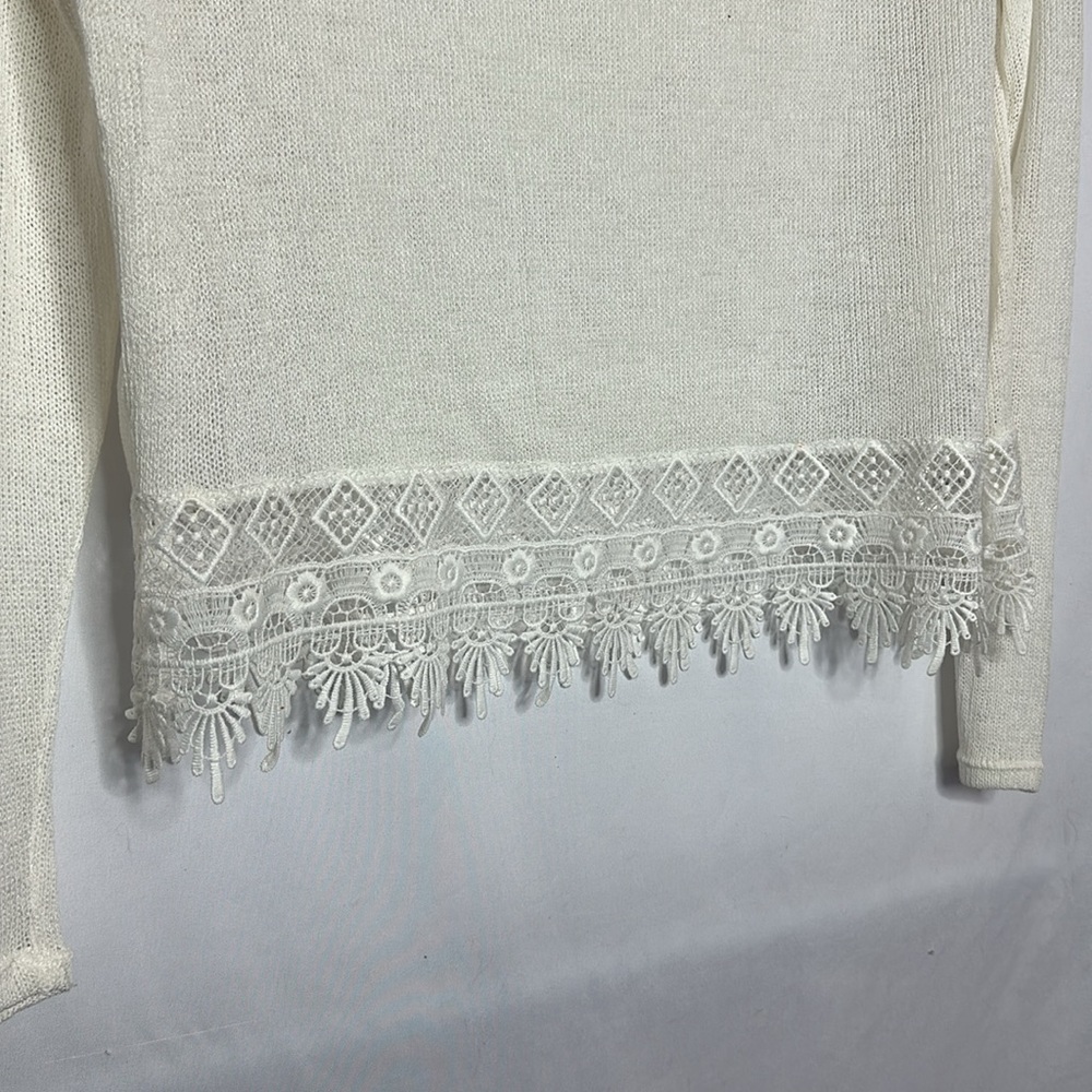 H&M | Cream Knit Sweater Lace Embroidery Trim Long Sleeve Women’s Size M - Picture 2 of 8